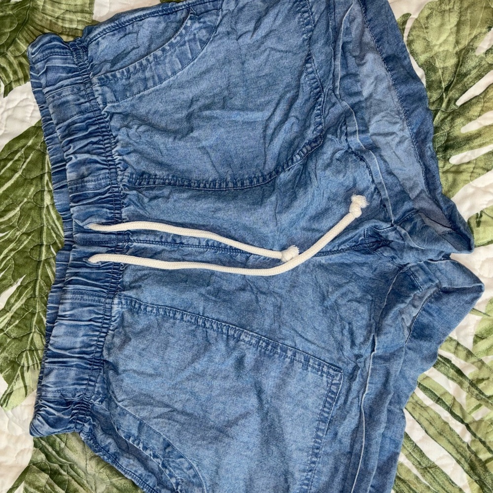 Aerie Light Blue Jean Shorts with Drawstring